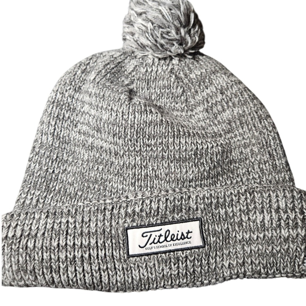 Titleist Beanie Hat Mens OSFM Grey White Knit Pom Pom Golf Symbol of Excellence